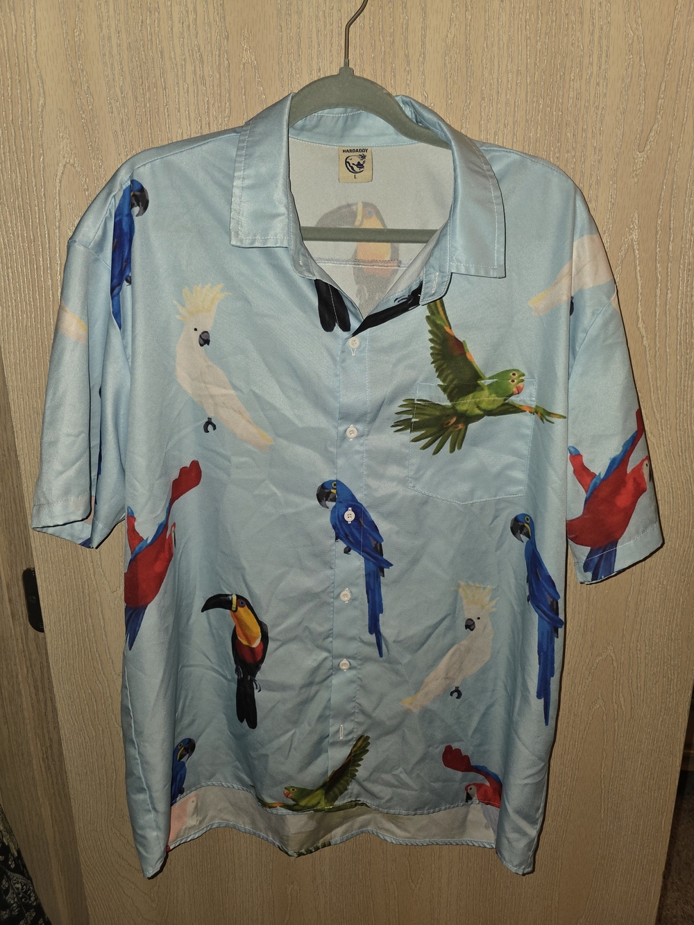 Tropical Parrot Print Short-Sleeve Dress Shirt - Light Blue
